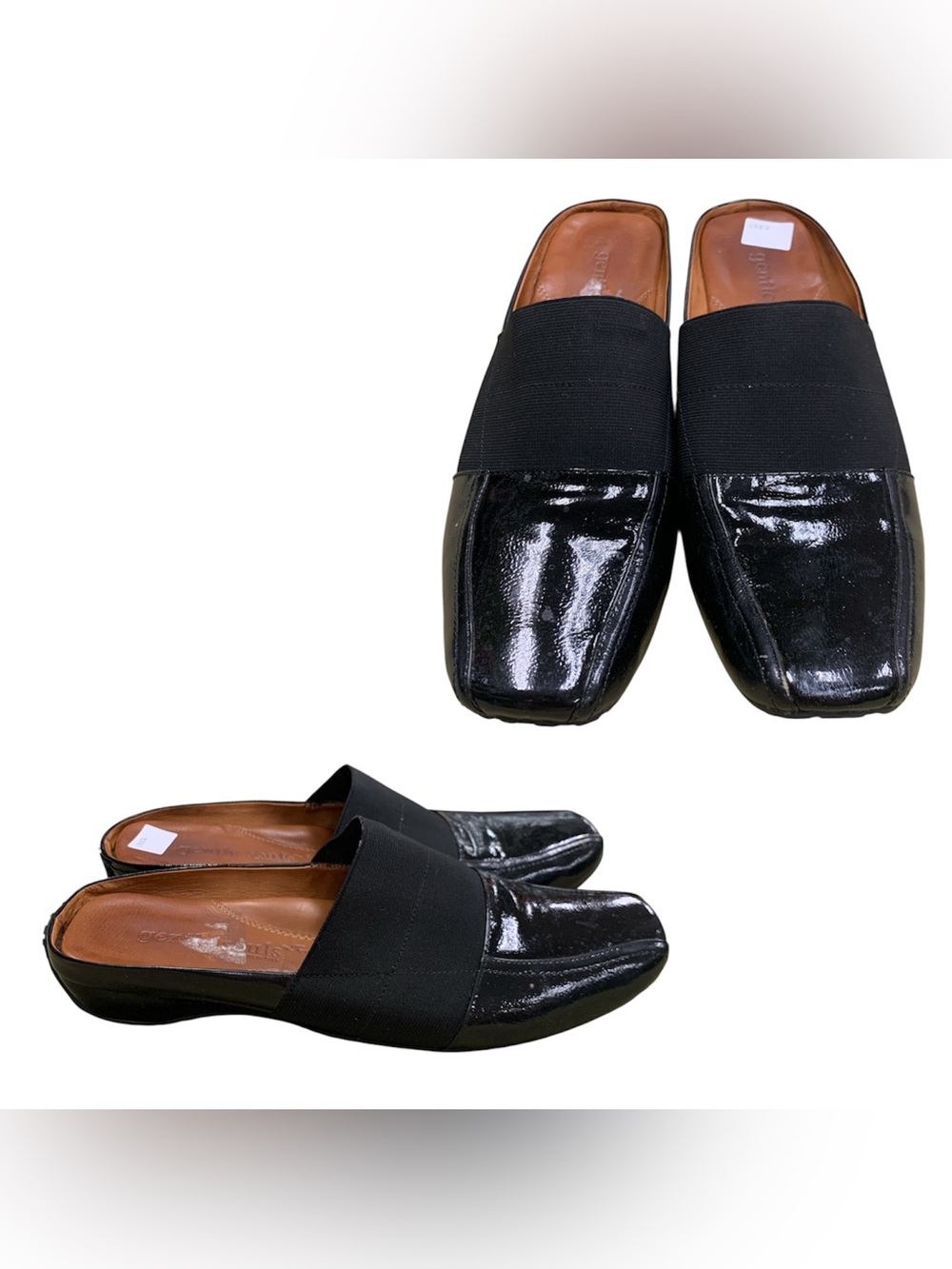 gentle souls Black Patent Slip-On Mules with Wide Elastic Band S9